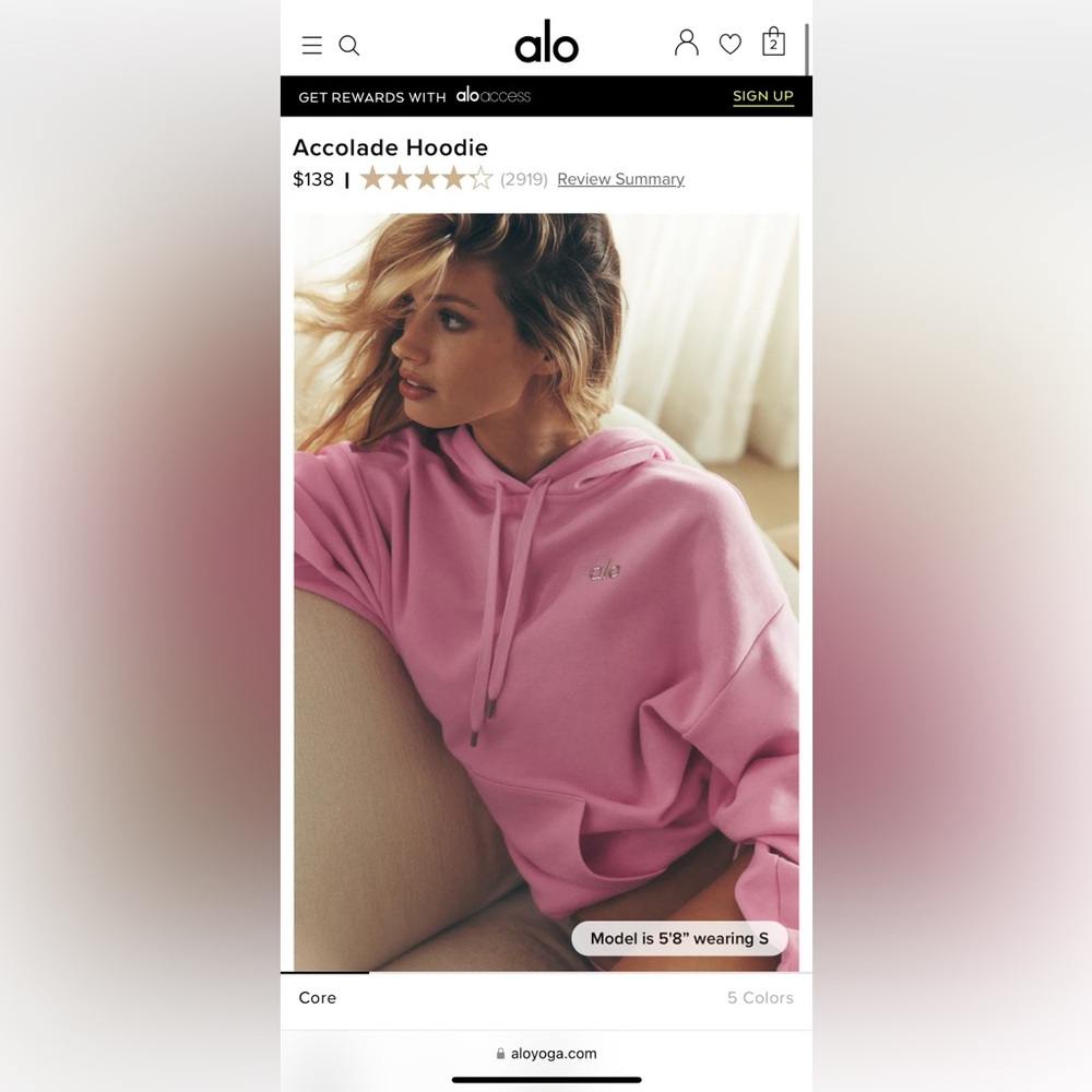ALO Yoga Sweet Pink Accolade Hoodie Small, BNWT